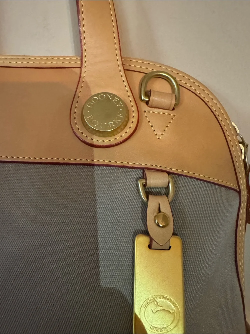 Dooney & Bourke Gray Canvas Satchel with Tan Leather Trim